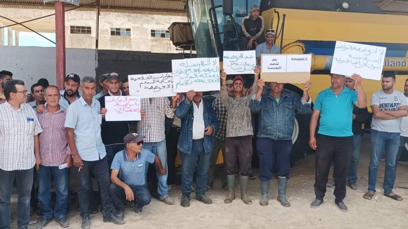 أعوان ضيعة محسن الإمام بسليانة يحتجّون على الوالي