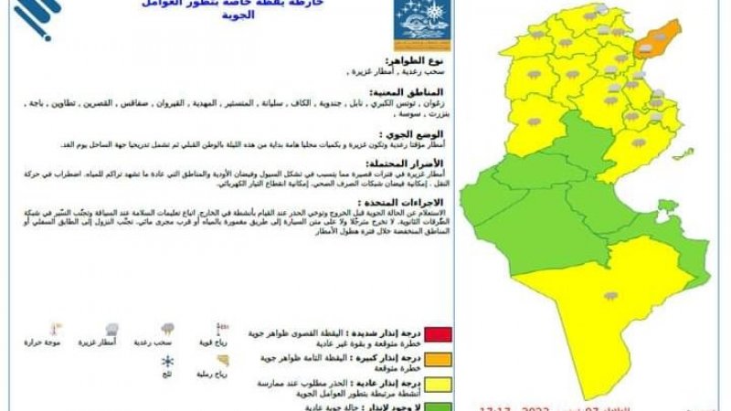 نابل : درجة إنذار عالية وضرورة ملازمة الحذر