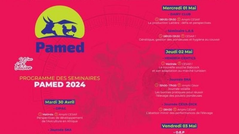 تنظيم الدورة 20 للصالون المتوسطي للتربية الحيوانية و تربية الماشية من 30 أفريل إلى 3 ماي بقصر المؤتمرات المدينة ياسمين الحمامات