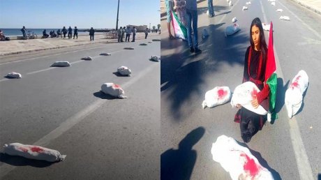 في حركة رمزية : جثامين تجسد أطفال غزة ملقاة في ساحة بوجعفر بسوسة